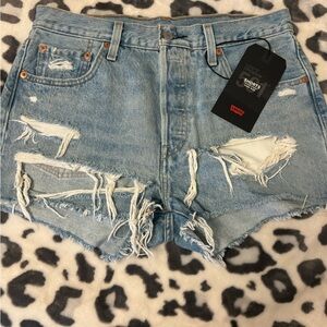Levi's Blue Distressed Jean Shorts 501 W 29